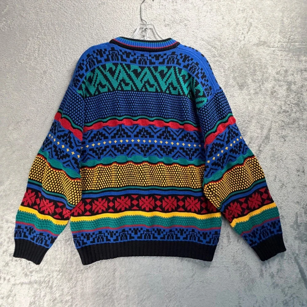 Vintage Lightning Bolt 90s Knit Sweater L Dopamine Dressing Grandpa Core